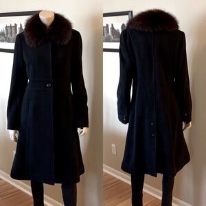 Oscar by Oscar de la Renta Black Wool Blend Fox Fur Trim Long Coat. D65/…